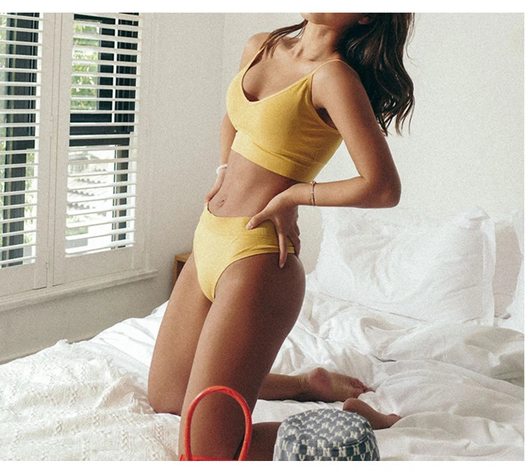 Women Seamless Bra Set Thong Low Waist Panties Wire Free Bra Bralette Lingerie Brassiere Cotton Underwear Set The Clothing Company Sydney