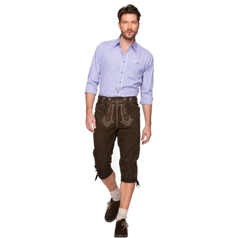 Men's Carnival Munich Oktoberfest Costume Faux Leather Pants Waiter Cosplay Fancy Party Dress