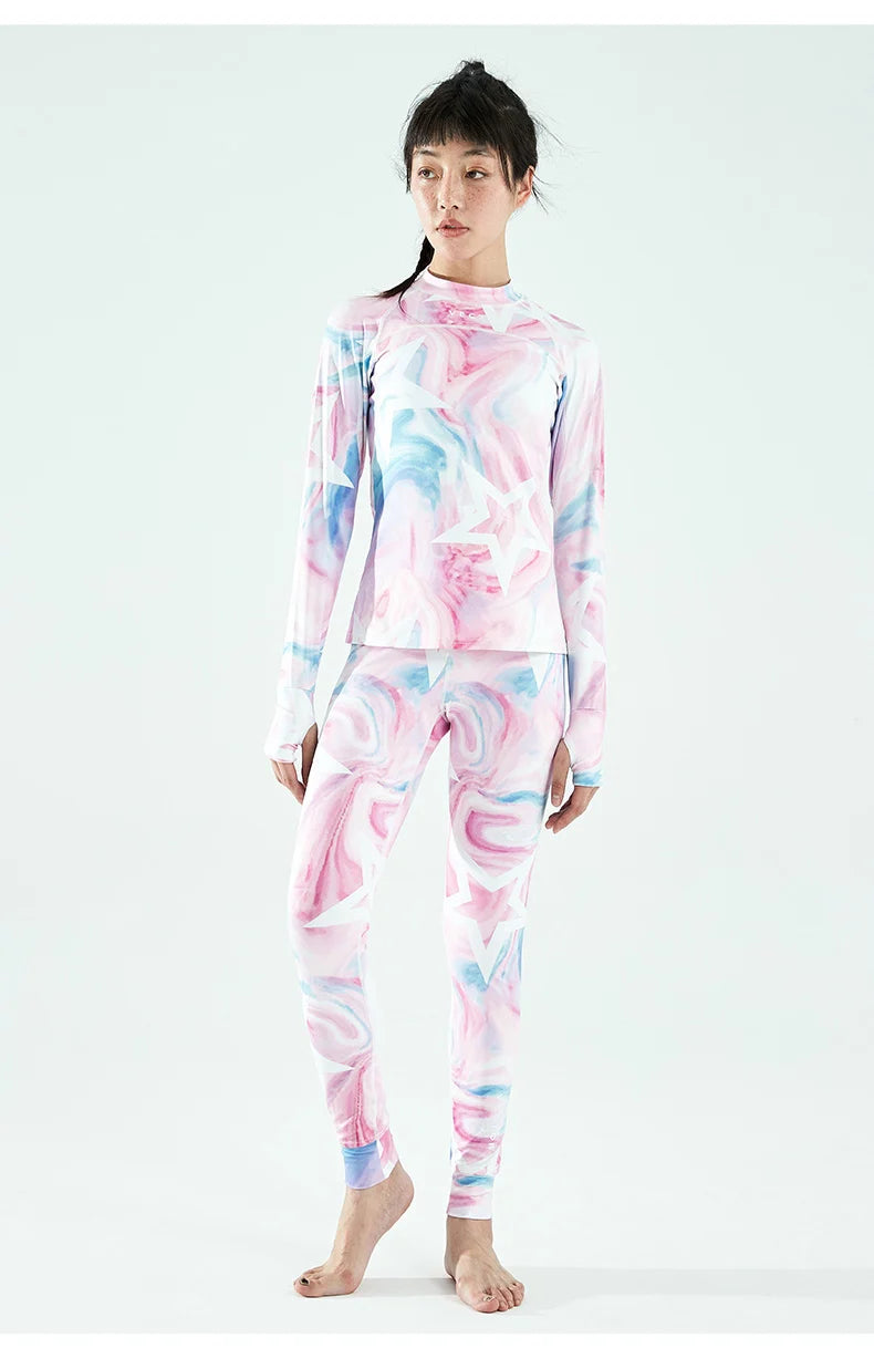 Women's two-piece thermal ski base layer set with microfiber fleece, quick-dry fabric, and plus-size pants from The Clothing Company Sydney