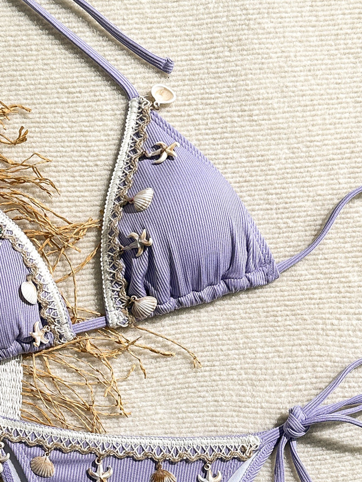 Ribbed shell-printed two-piece bikini set for women with halter and strappy design, from The Clothing Company Sydney.
