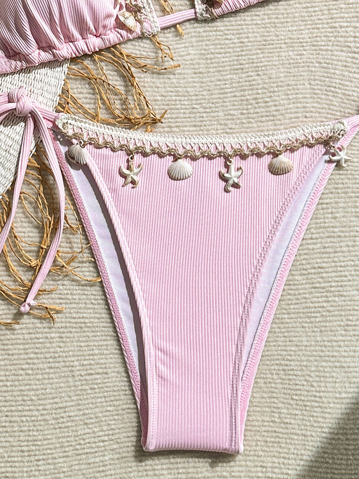 Ribbed shell design two-piece bikini set for women with halter straps, from The Clothing Company Sydney, perfect for swimming.