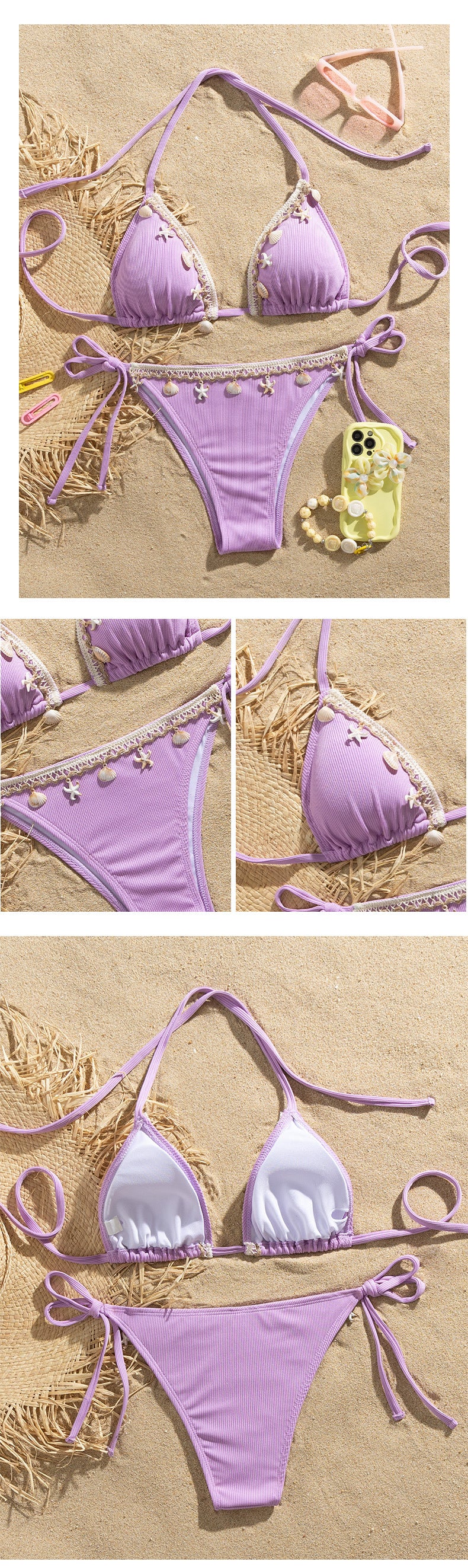 Ribbed shell-pattern bikini set for women with halter and strappy details, stylish swimwear by The Clothing Company Sydney.