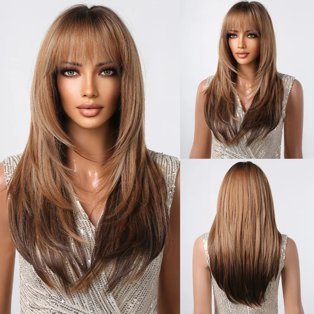 Long layered straight synthetic wig with black and pink ombre colors, ideal for cosplay or fashion by The Clothing Company Sydney