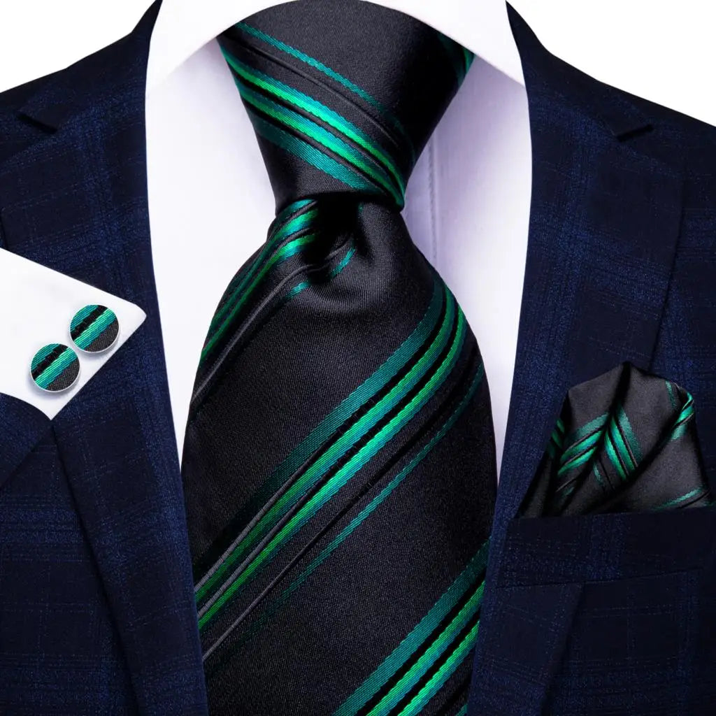 Green paisley silk tie set for men including necktie, pocket square, and cufflinks, from The Clothing Company Sydney accessories collection.