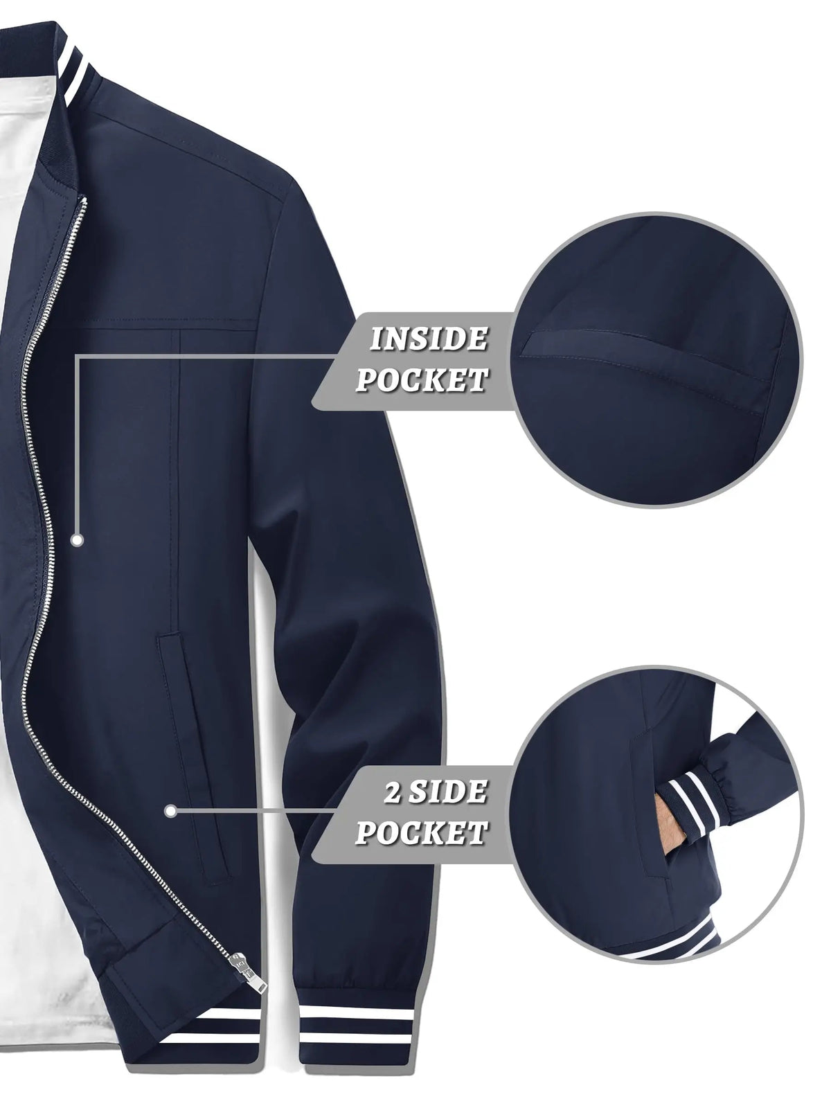 Men's lightweight waterproof casual bomber jacket by The Clothing Company Sydney, full zip, windbreaker style for spring and autumn outdoor wear.