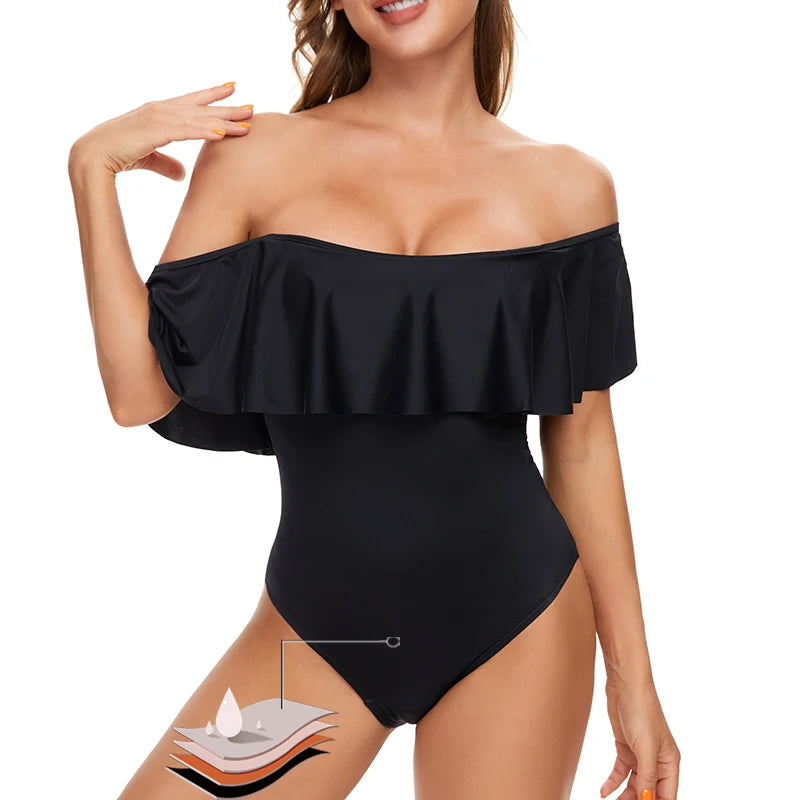 Men's menstrual swimsuit by The Clothing Company Sydney, one-piece leak-proof swimwear with absorbent fabric for period protection.