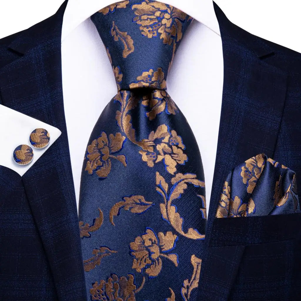 Blue paisley silk tie set for men including necktie, cufflinks, and hanky, stylish accessories from The Clothing Company Sydney