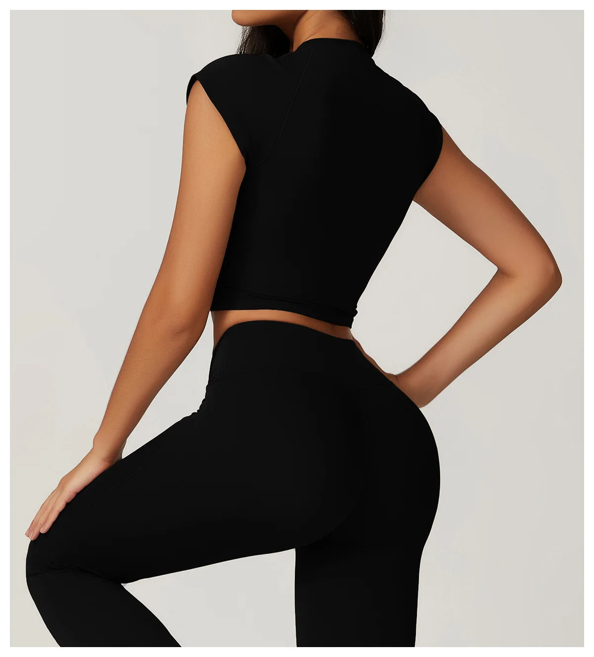 Two-piece women's fitness sportswear set including a crop top, sports bra, gym leggings, and bike shorts from The Clothing Company Sydney.