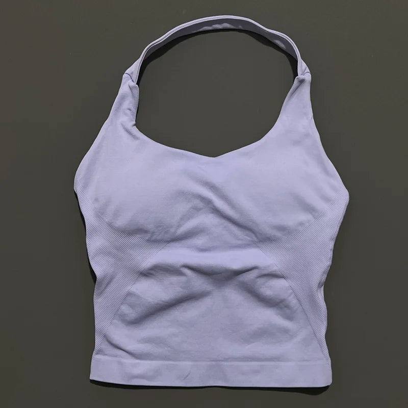 Halter Top Seamless Longline Strappy Gym Top Women Built-in Bra Removable Cups Activewear Yoga Tank Tops The Clothing Company Sydney