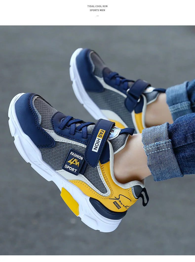 Kids' breathable summer sneakers from The Clothing Company Sydney, mesh running shoes with hook and loop straps for boys and girls.
