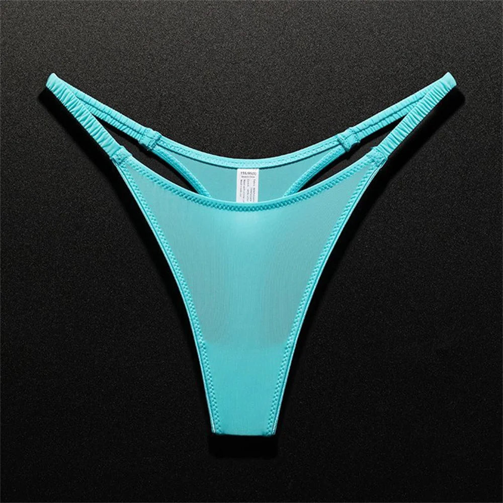 Ice silk thong with high slit, elastic pleated waistband, V-shape design, plus size fitness G-string made by The Clothing Company Sydney.