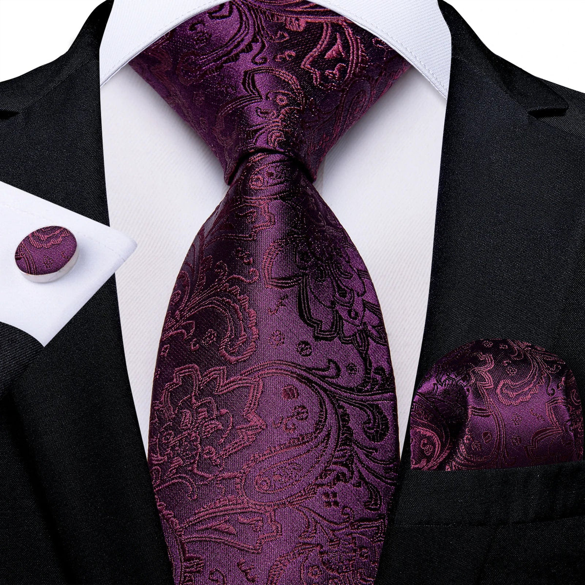 Luxury purple paisley silk tie set for men, 8cm wide, featuring a stylish accessory from The Clothing Company Sydney.
