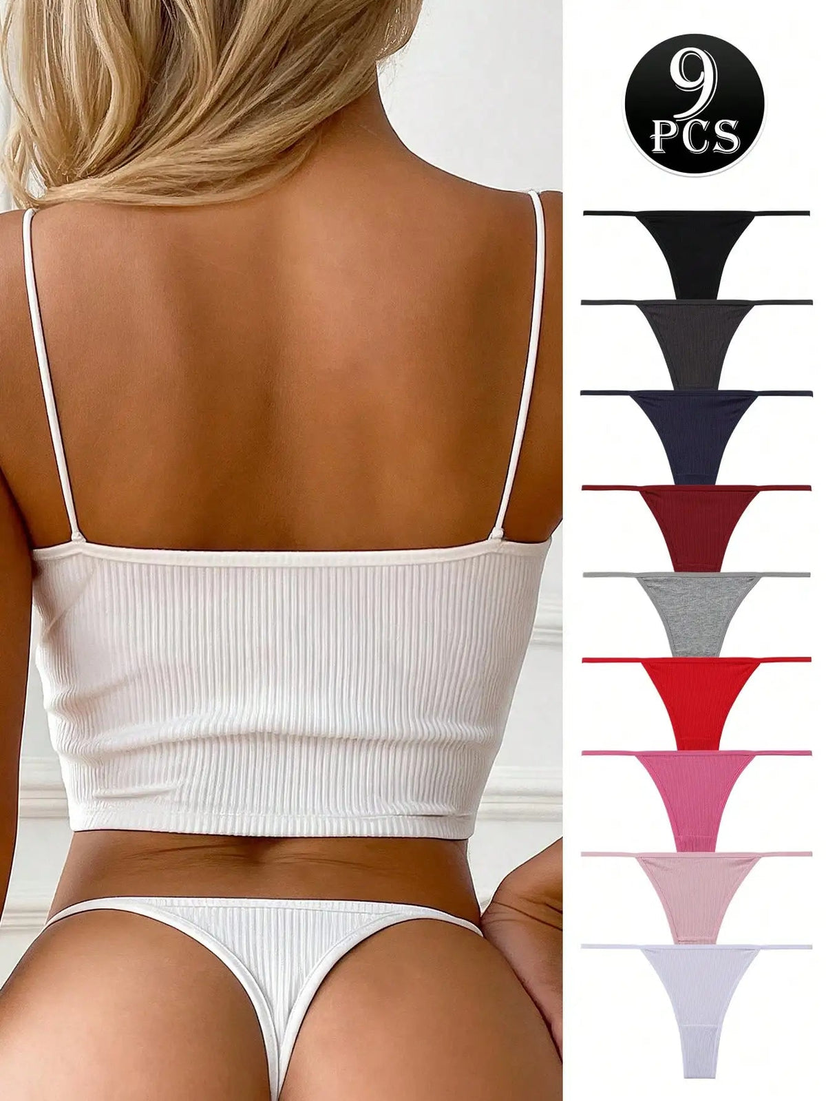 9-pack ribbed low-waist seamless thong panties in assorted colors by The Clothing Company Sydney