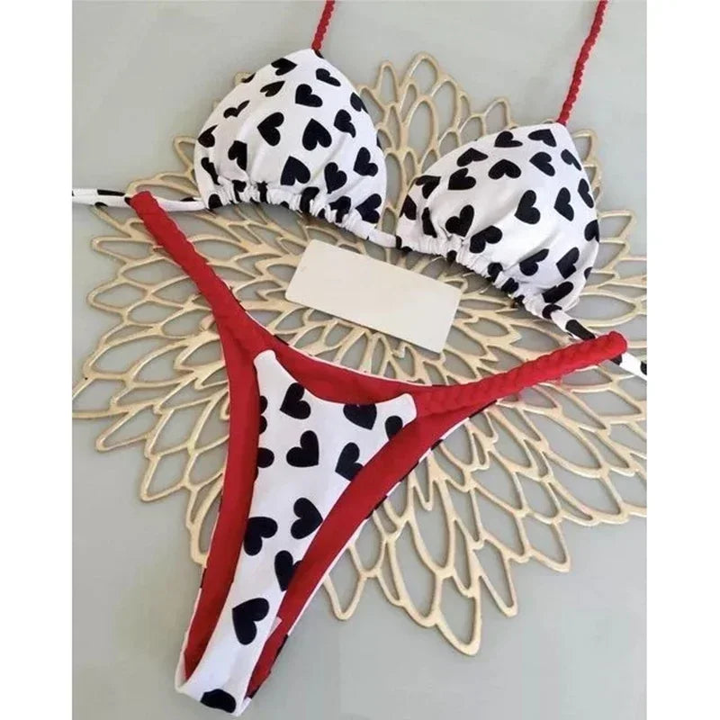 2 Piece Swimwear Leopard Printed Micro Bikini Set Striped Beachwear Summer Swimsuit Two-pieces Thong Bathing Suit