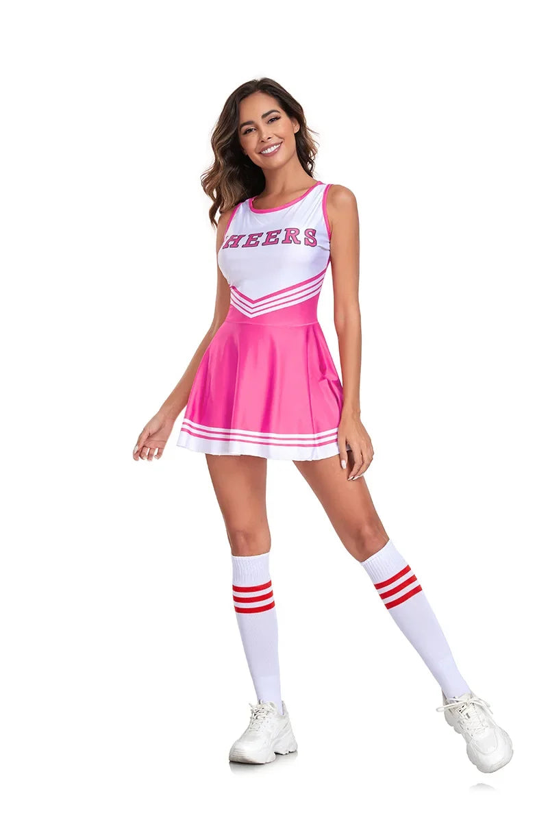 Women’s cheerleader costume from The Clothing Company Sydney, featuring a sporty cheerleader outfit for cosplay or Halloween.