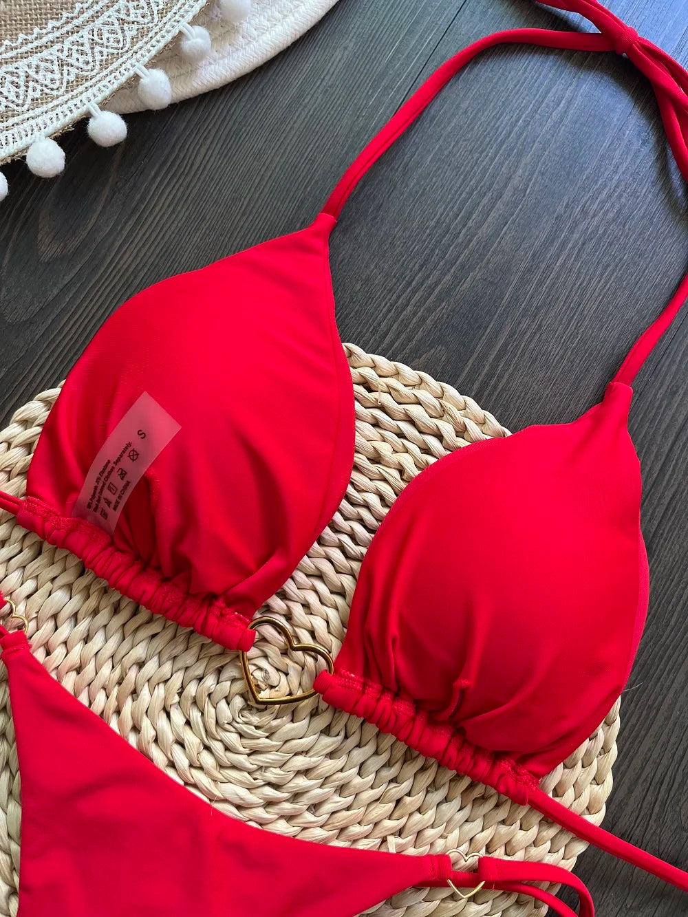 Solid color halter bikini set for women, two-piece triangle and thong swimwear by The Clothing Company Sydney.