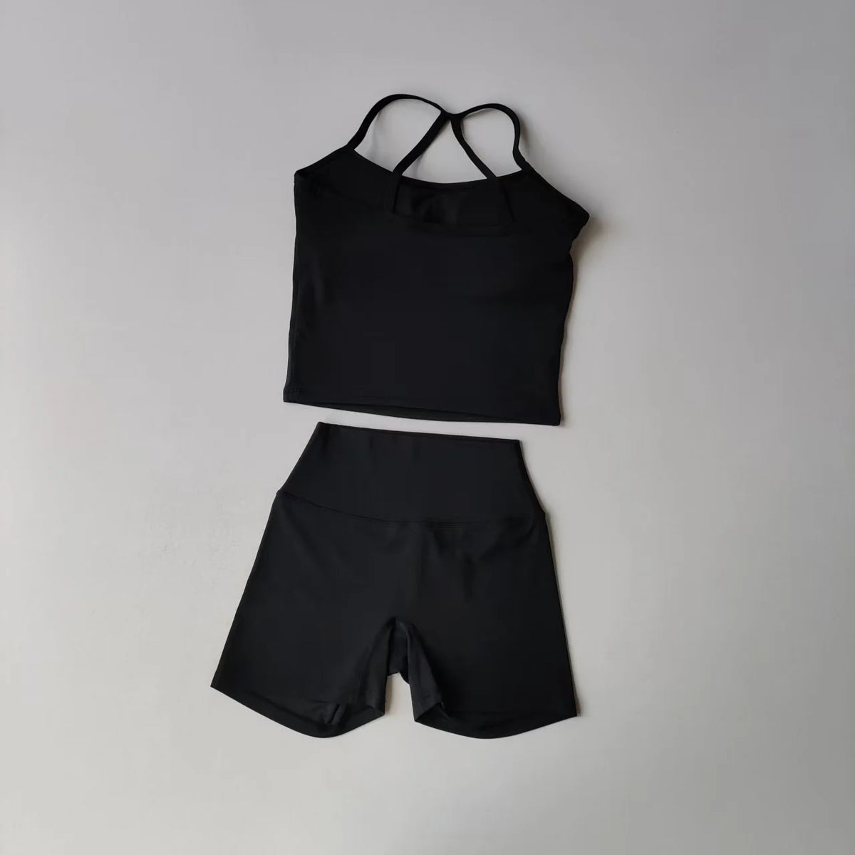 2 Piece Yoga Gym Set Halter Top Set Yoga High Waist Shorts Backless Tights Bra Vest Seamless Stretch Ribbed Shorts Set - The Clothing Company Sydney