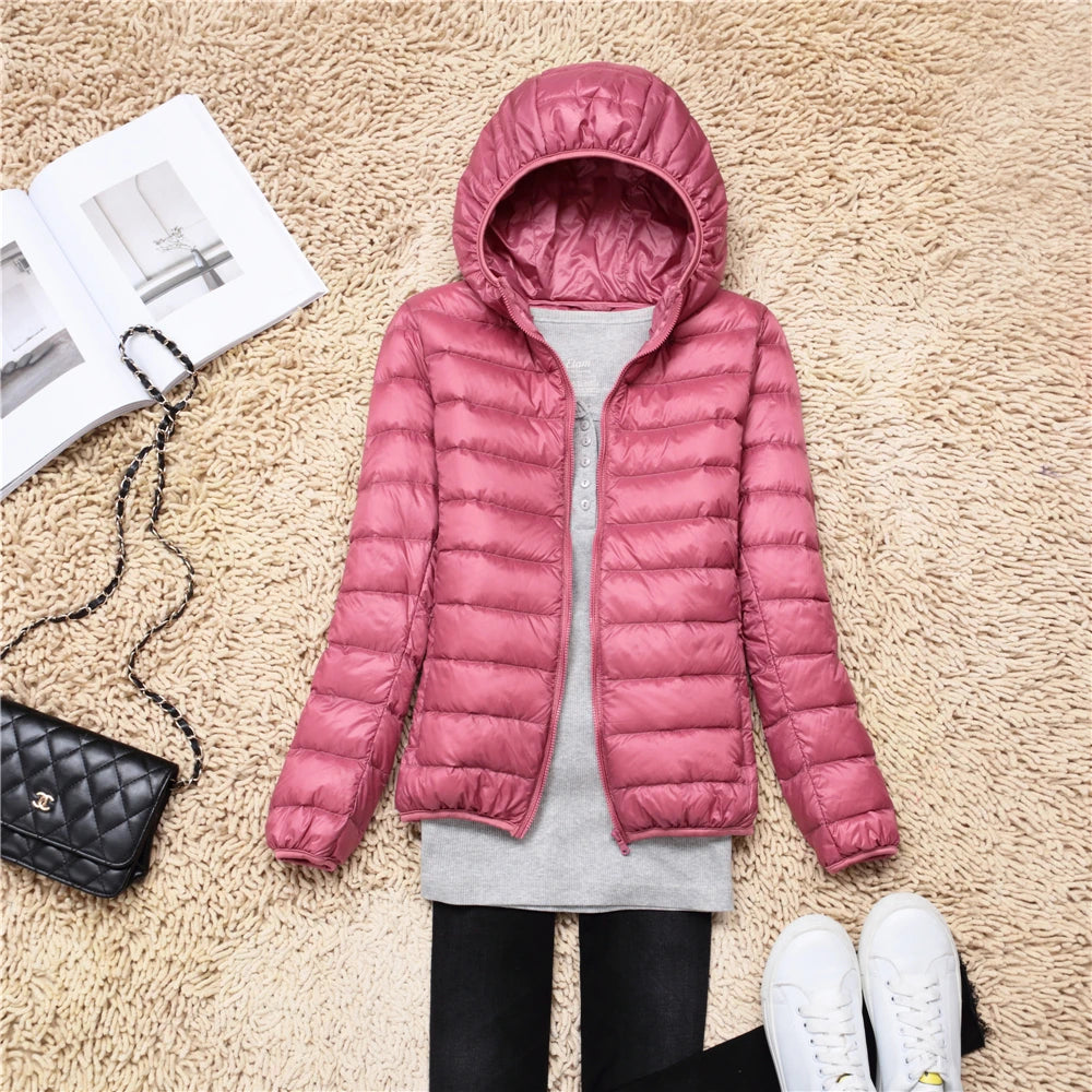 Women Puffer Jacket Plus Spring Autumn Female Ultra Lightweight Packable Hooded Down Coats - The Clothing Company Sydney