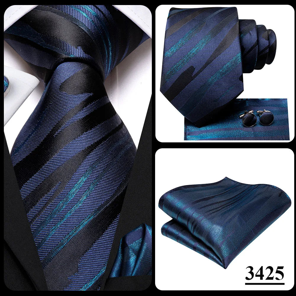 Blue paisley silk tie set for men including necktie, cufflinks, and handkerchief, accessories by The Clothing Company Sydney