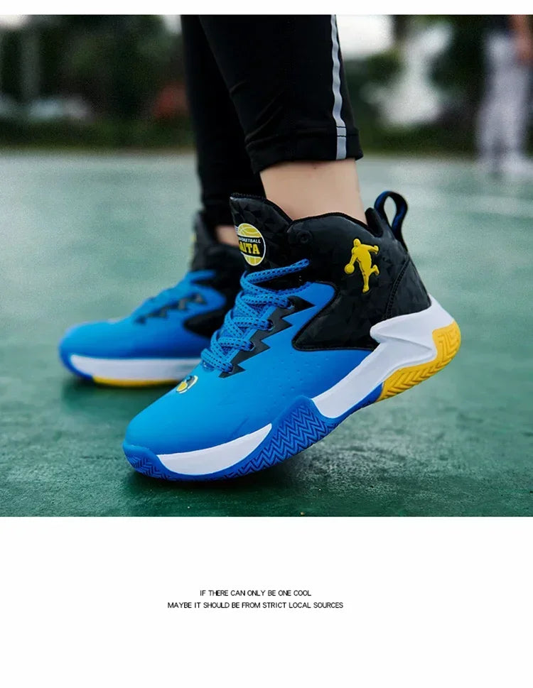 Kids basketball shoes by The Clothing Company Sydney featuring breathable fabric and non-slip soles for active play.