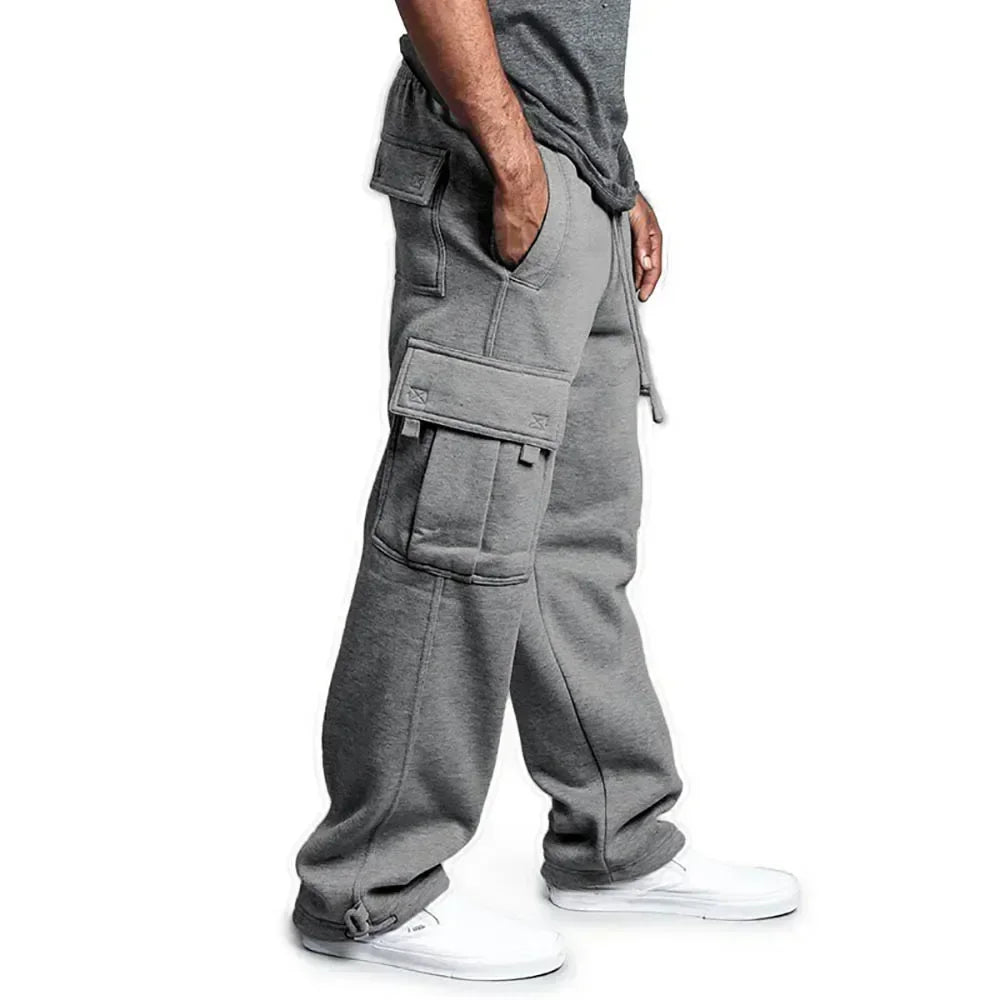 Men's cargo jogger pants from The Clothing Company Sydney featuring fleece lining, loose fit, multiple pockets, and streetwear style.
