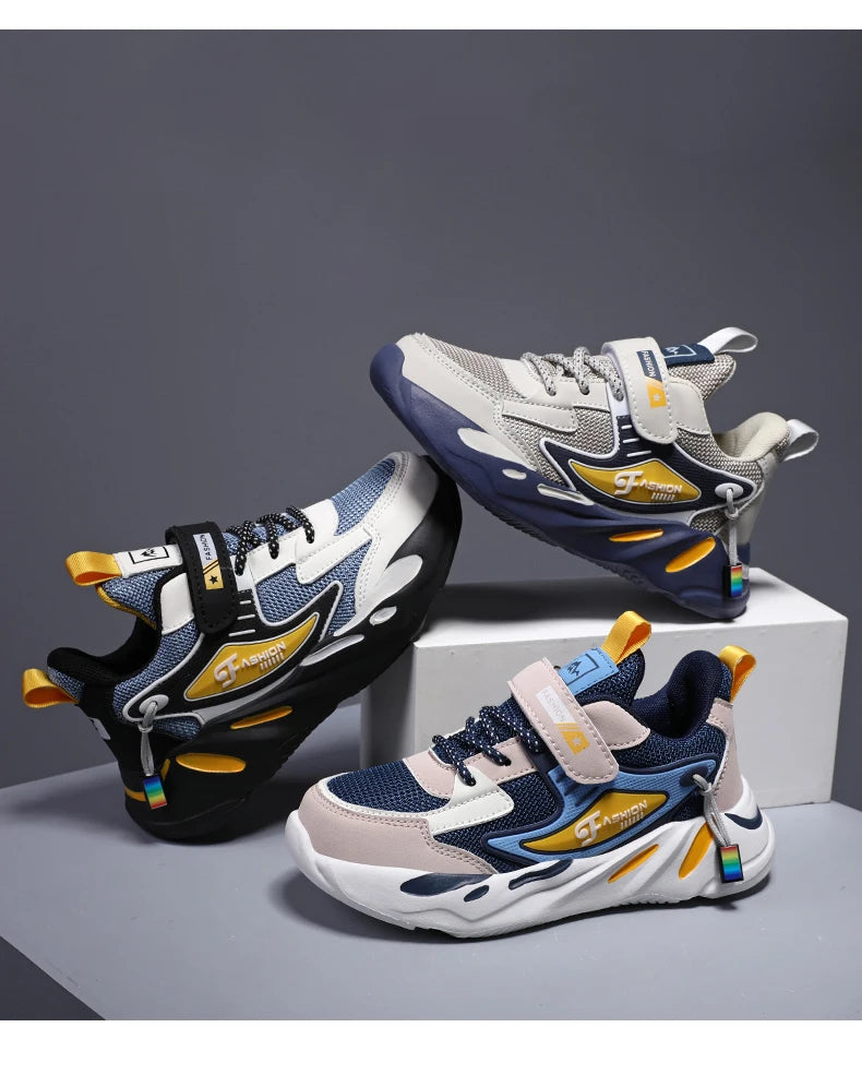 Boys’ breathable mesh sneakers by The Clothing Company Sydney, lightweight kids' sports shoes with non-slip soles and hook & loop closure