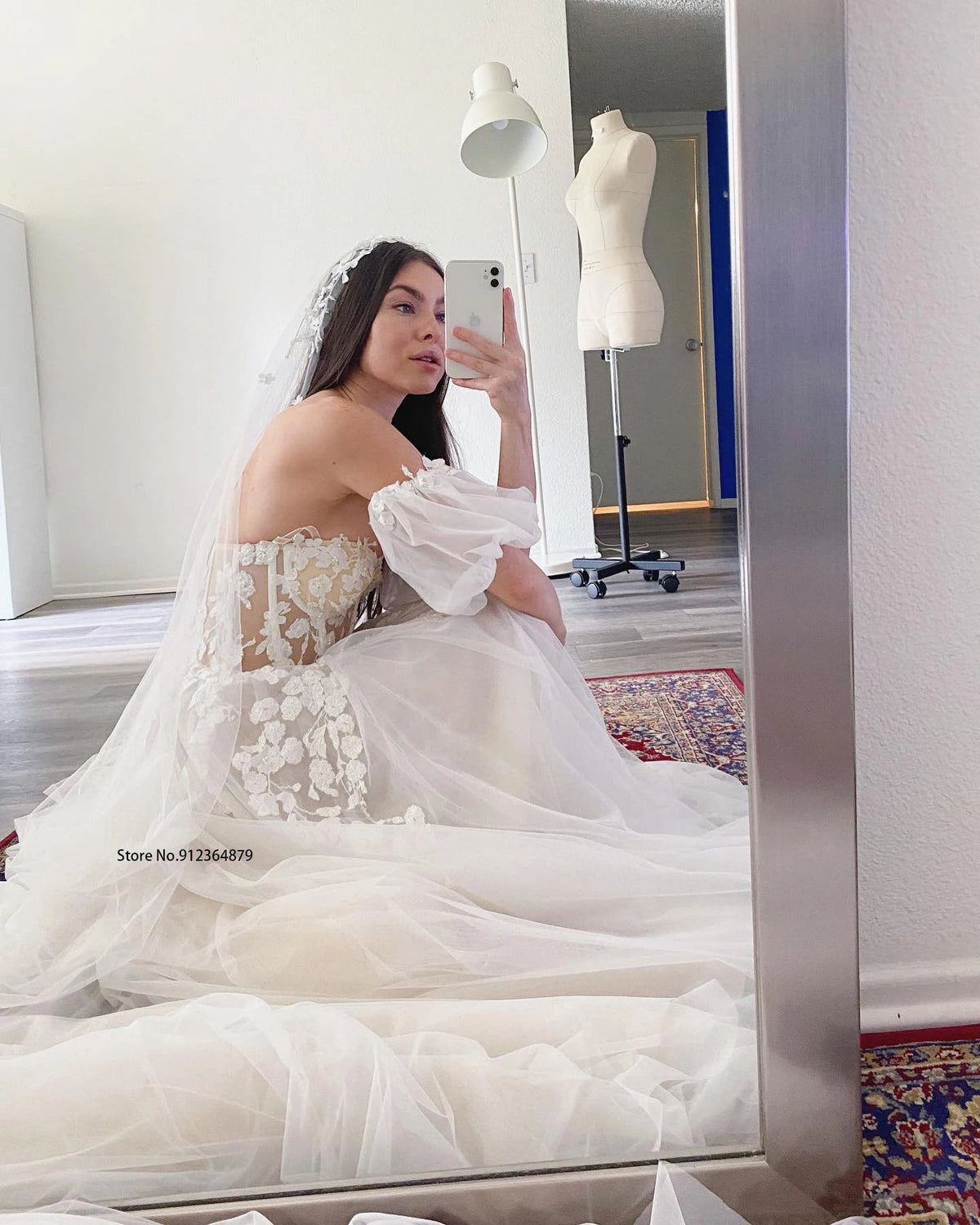 Short Puff Sleeves 3D lace Wedding Dresses Champagne Liner Tulle Appliques Formal Bridal Gowns The Clothing Company Sydney
