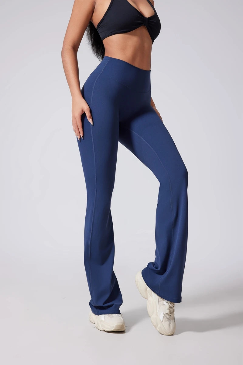 Women's high waisted hip lifting flared yoga pants with micro flare, wide leg design, by The Clothing Company Sydney.