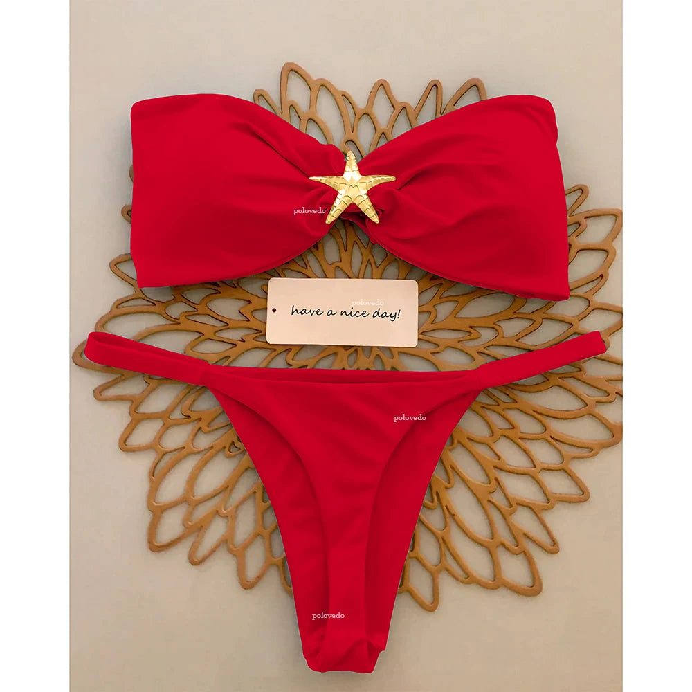 Two-piece push-up bikini swimsuit by The Clothing Company Sydney featuring a micro bandeau top and matching Brazilian style bottoms.