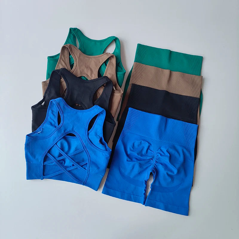 2Piece Seamless Yoga Set Sport Bra High Waist Sports Shorts Gym Fitness Sleeveless Workout Suit Sporstwear The Clothing Company Sydney