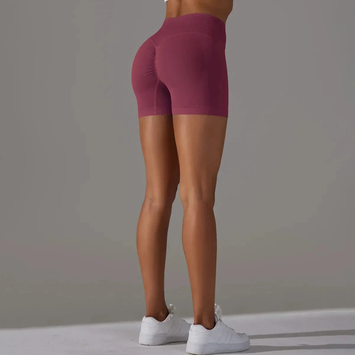 Women’s high waist fitness yoga leggings by The Clothing Company Sydney, seamless sports bike shorts with scrunch butt design.