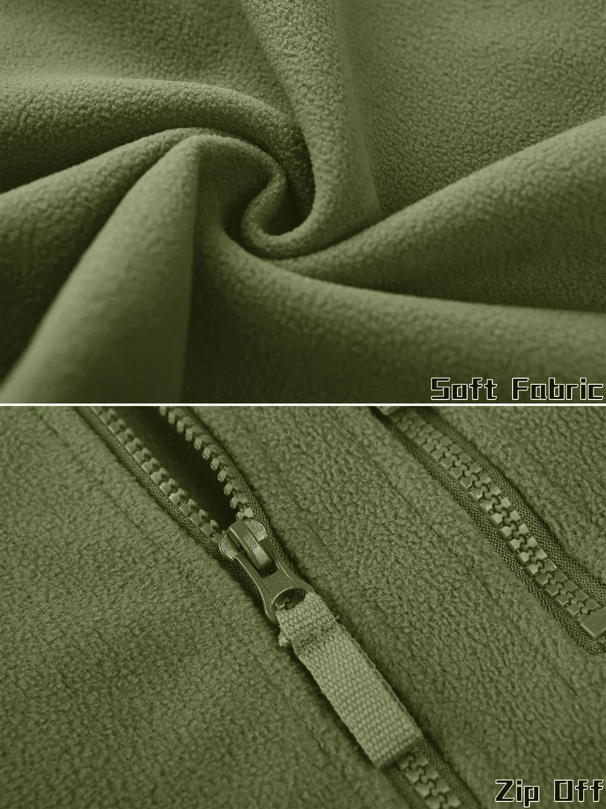 Green tactical fleece jacket by The Clothing Company Sydney, full zip, warm thermal lining, pockets, ideal for hiking and outdoor work.