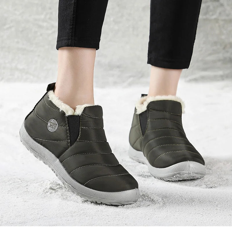 Men's winter ankle boots by The Clothing Company Sydney, slip-on waterproof snow shoes with fur lining and durable sole.