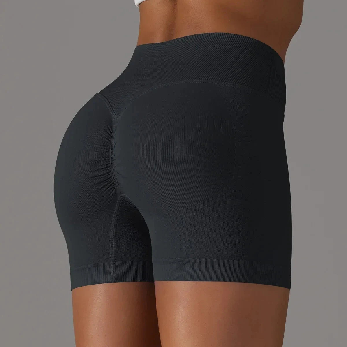 Women’s high waist fitness yoga leggings by The Clothing Company Sydney, seamless sports bike shorts with scrunch butt detail.