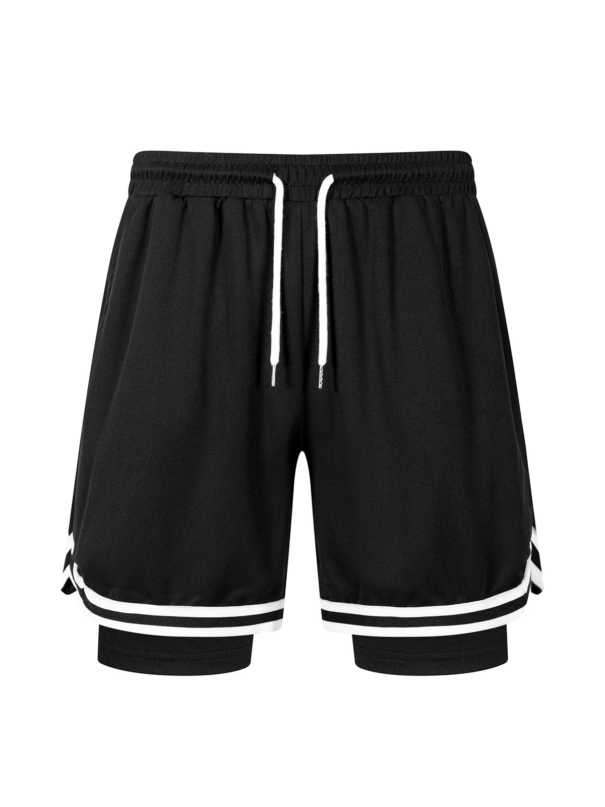 2 in 1 Summer Men's Sports Elastic Waist Basketball Training Shorts Fitness Running Breathable Quick Dry Sportswear Bottoms