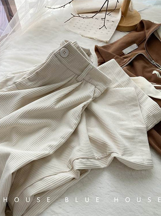 High Waist Women's Retro Corduroy Pants Fall Straight Causal Full Length Trousers Vintage Coffee Pockets All Match Pants The Clothing Company Sydney