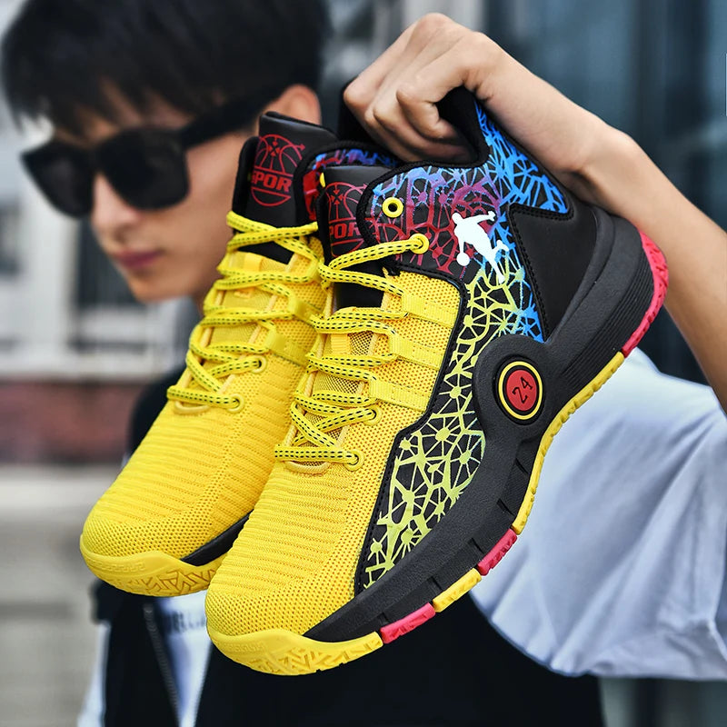 High-top basketball shoes from The Clothing Company Sydney featuring non-slip soles and breathable sneakers for athletic support.