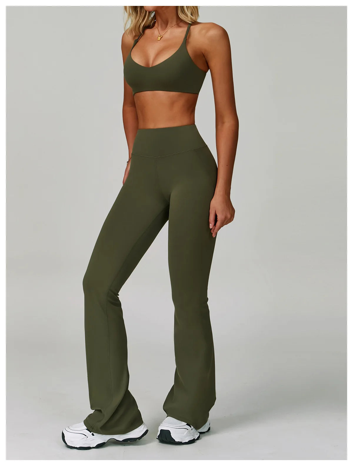 Women's fitness tracksuit set from The Clothing Company Sydney, high waist leggings and sports bra for yoga and workout sessions.