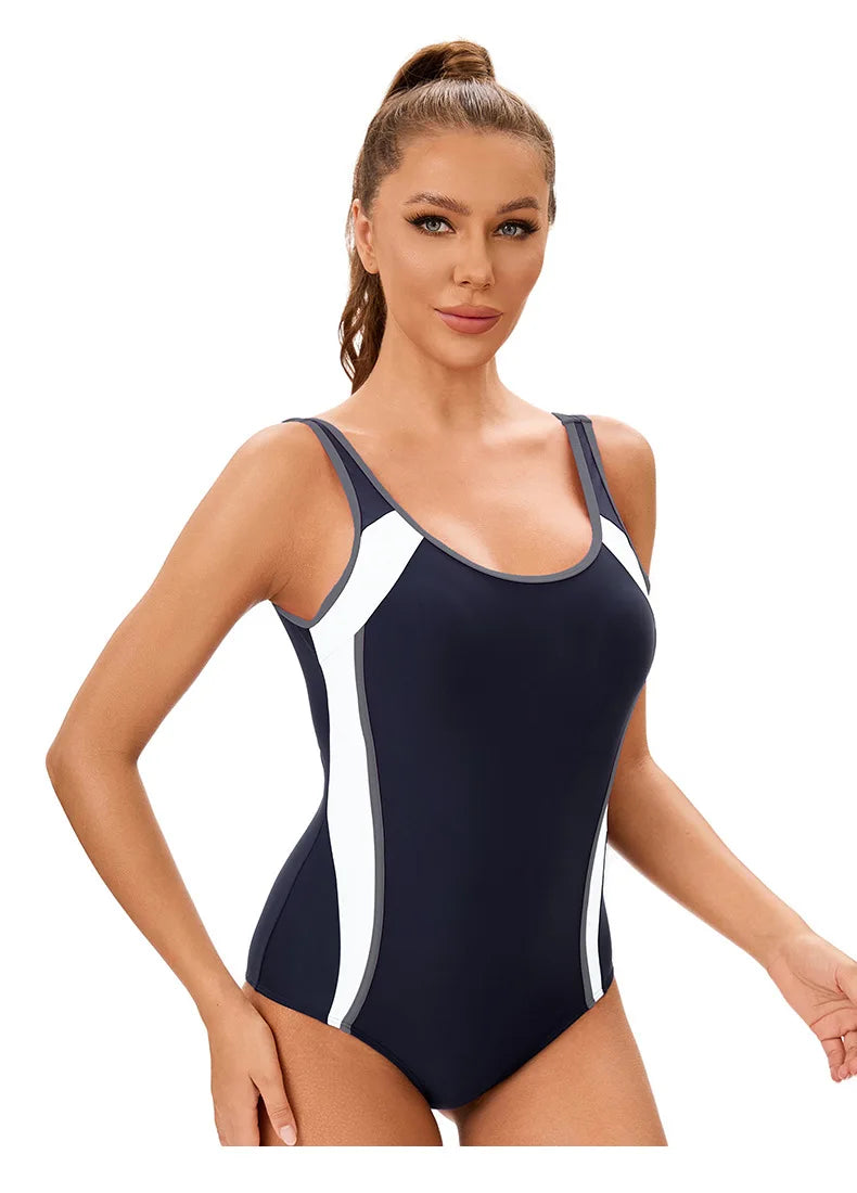 Trendy women's athletic one-piece swimsuit by The Clothing Company Sydney with racerback design and full coverage for active swimming.