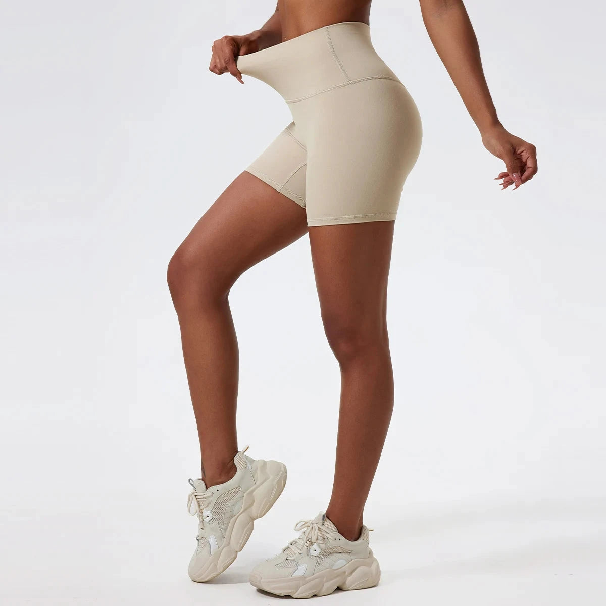 High-waist women's yoga shorts from The Clothing Company Sydney, designed for gym, running, and workout activities.