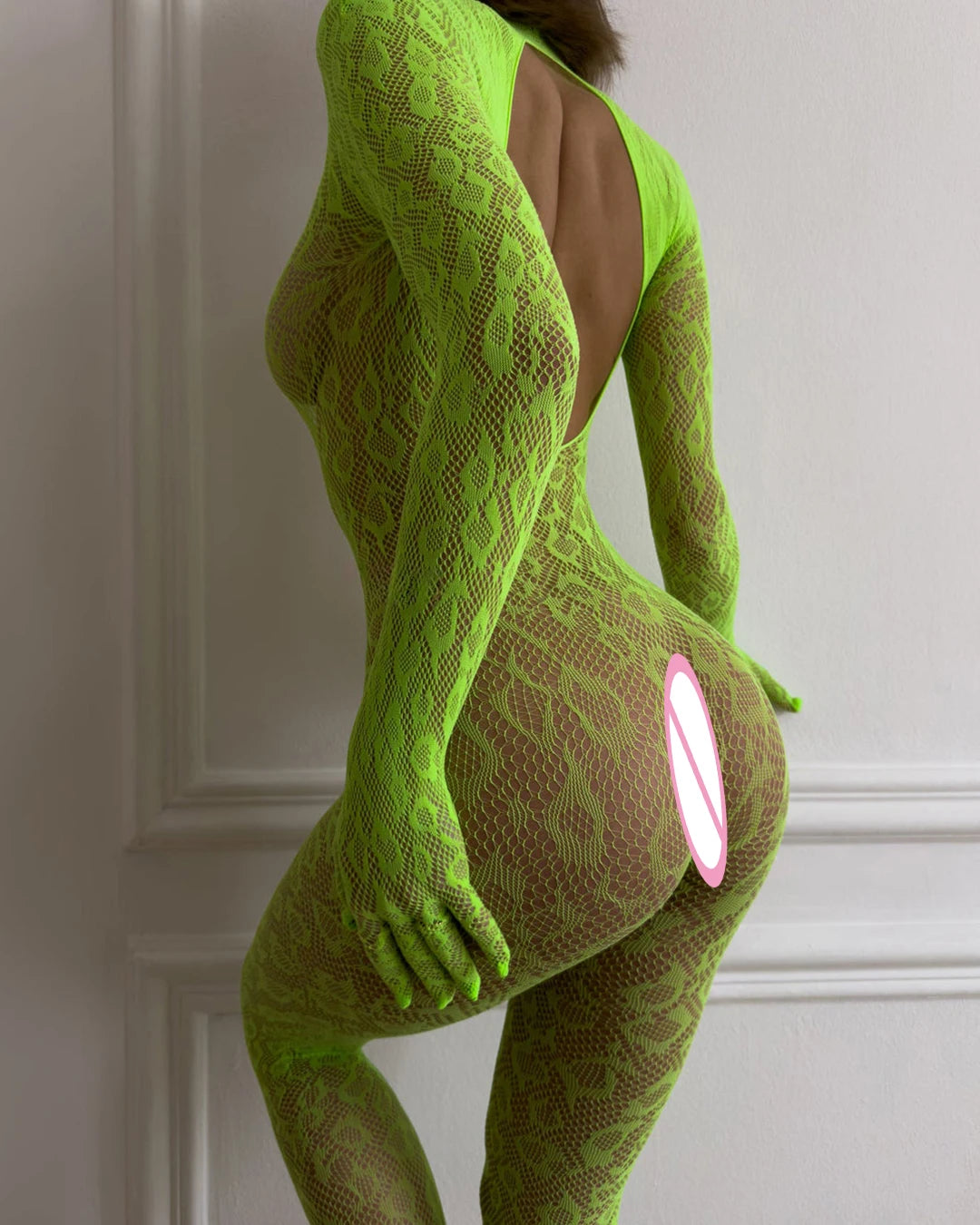 Backless sheer long sleeve jumpsuit from The Clothing Company Sydney, featuring a one-piece party cosplay lingerie outfit.