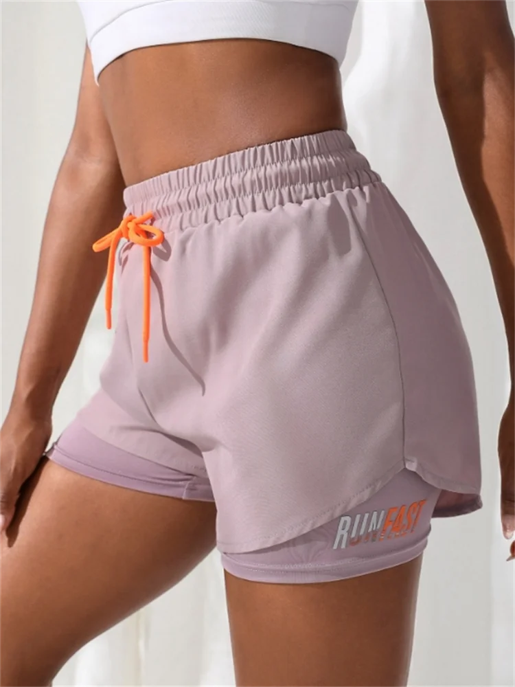 Women's High Rise Yoga Shorts With Elastic Running Shorts Two Pieces Pants With Inside Layer