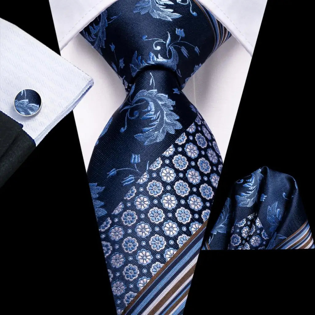 Blue paisley silk tie set for men featuring a necktie, cufflinks, and matching handkerchief by The Clothing Company Sydney.