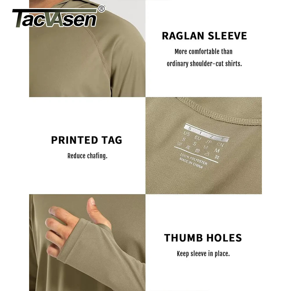 Men's UPF 50+ hooded T-shirt from The Clothing Company Sydney, quick-dry long sleeve shirt ideal for outdoor sports and running.
