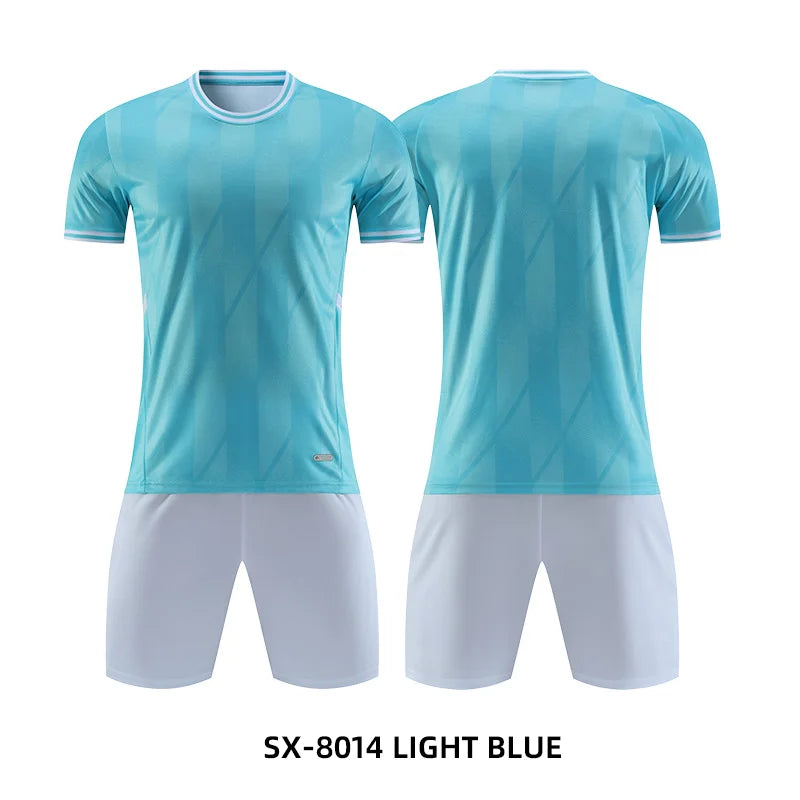 Adult kids customized football jersey and soccer uniform by The Clothing Company Sydney, featuring quick-drying sportswear and futsal tracksuit.
