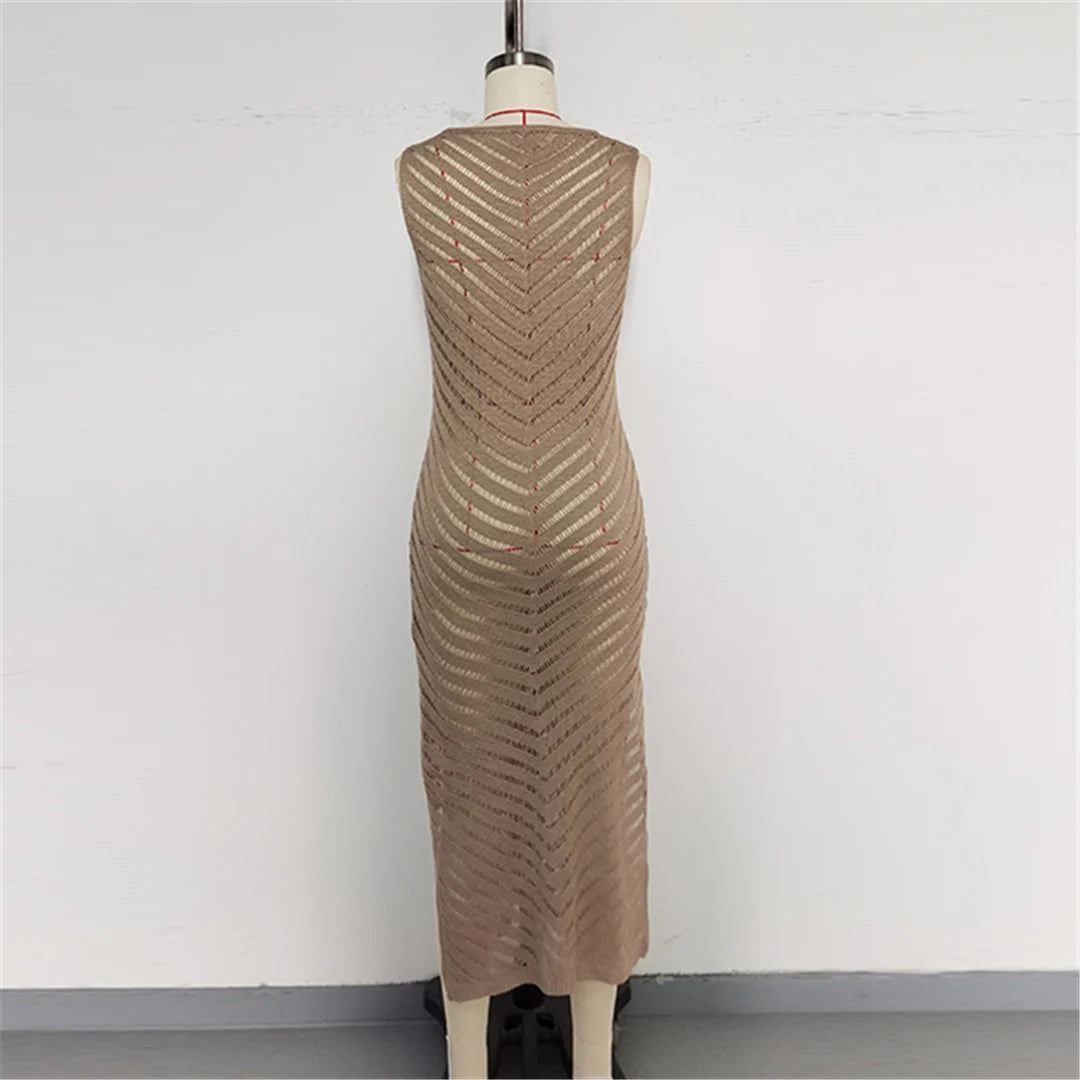 Hollow Out Sleeveless Crochet Knitted Tunic Beach Cover Up Cover-ups Mini Beach Dress Beach Wear Beachwear Female Women V6745 The Clothing Company Sydney