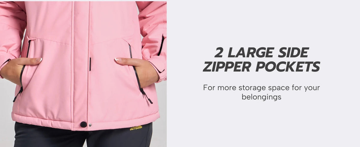 Women's winter thermal fleece-lined waterproof snow ski hood coat by The Clothing Company Sydney, windbreaker jacket for snowboarding.