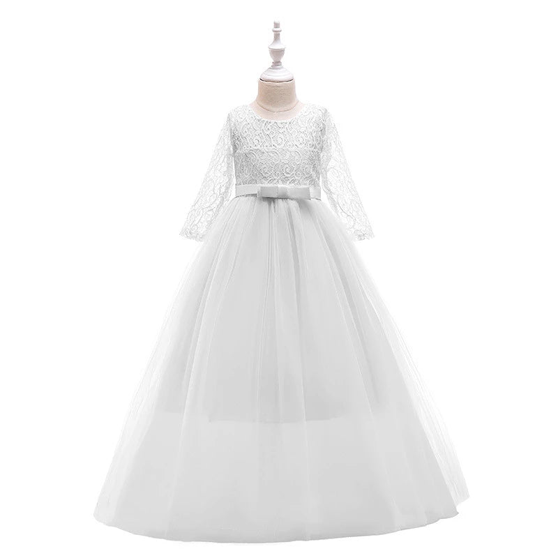 Baby girl princess party gown by The Clothing Company Sydney, white kids wedding and birthday dress with a elegant, satin finish.