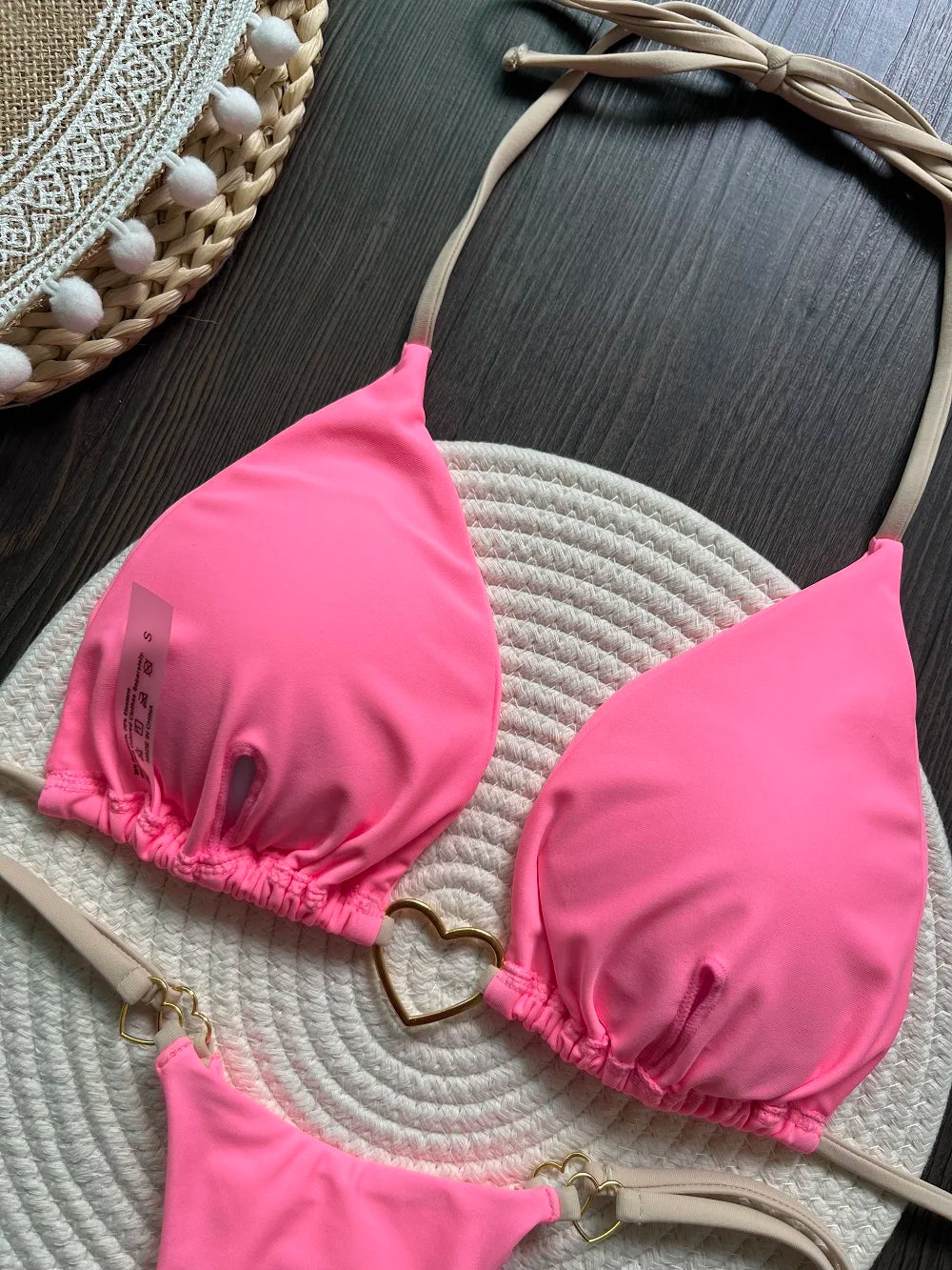 Solid color halter bikini set for women, two-piece swimsuit with triangle top and thong bottom, by The Clothing Company Sydney.