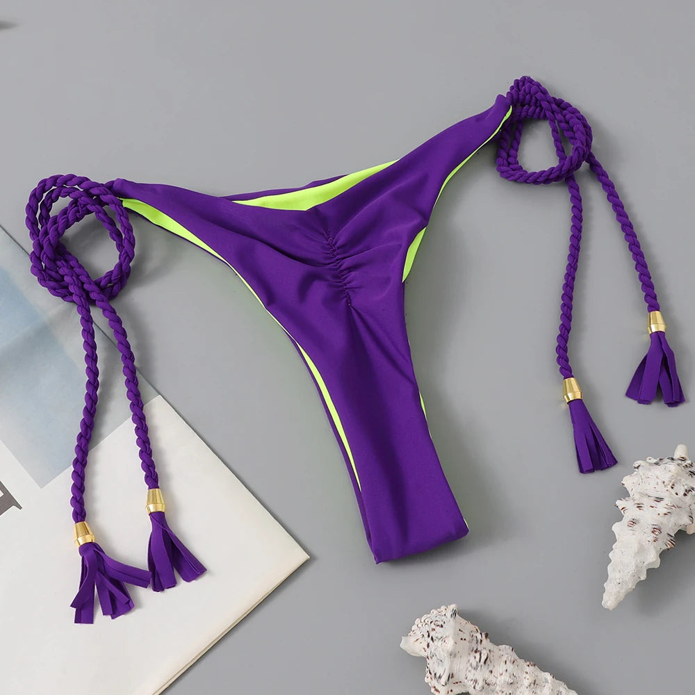 Two-piece triangle string bikini swimsuit by The Clothing Company Sydney, solid thong swimwear perfect for summer beachwear.